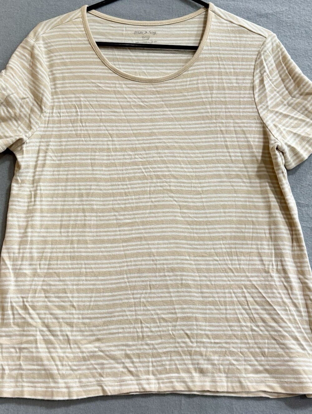 White Stag Womens XL 16-18 Beige White Striped Short Sleeve Cotton T Shirt